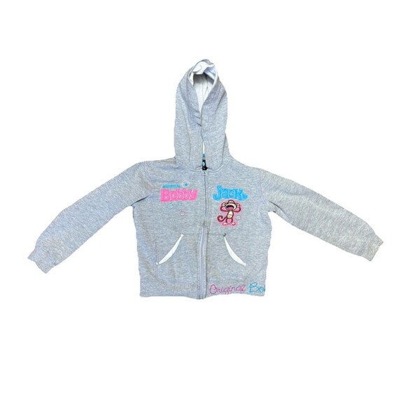 2000s Bobby Jack Grey Embroidered Full Zip Hoodie Girls' Small Y2K - Picture 1 of 7